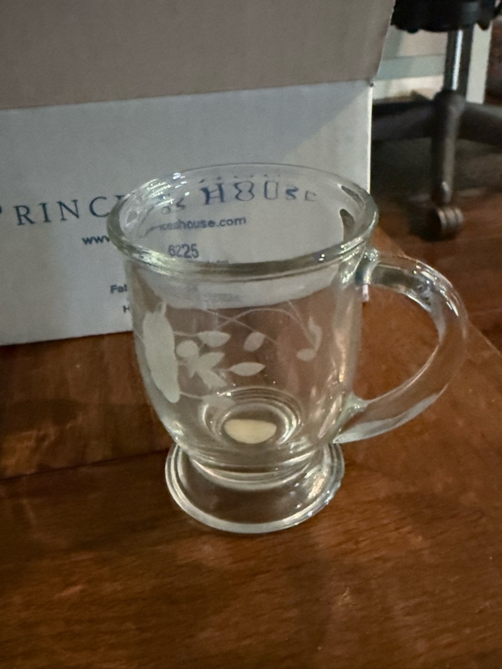 Princess House Clear Etched Glass Pedestal Mug with Floral Motif